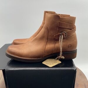 Born Womens Tan Leather Ankle Boots Buckle Strap Booties BR0076416 Size 8.5M